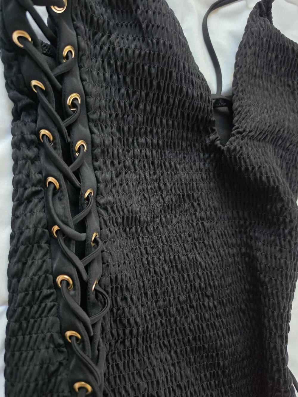 Victoria's Secret Black One-Piece Lace-Up Halter Swimsuit